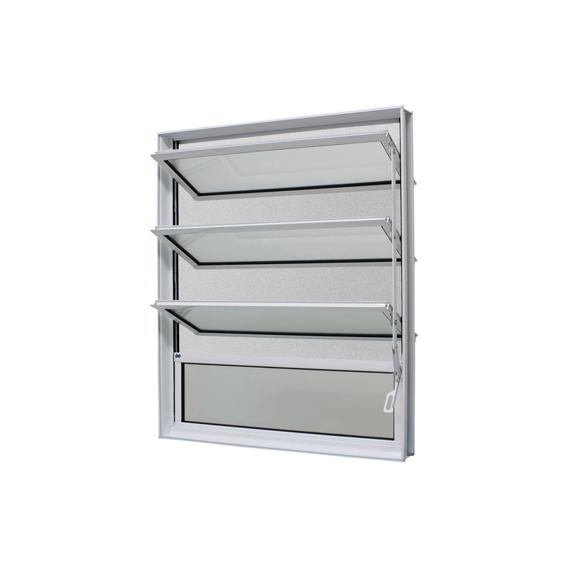 Janela Basculante Em Alumínio Branco Caribe Max 80x80x10,2cm 4 Folhas C/ Tela Jap