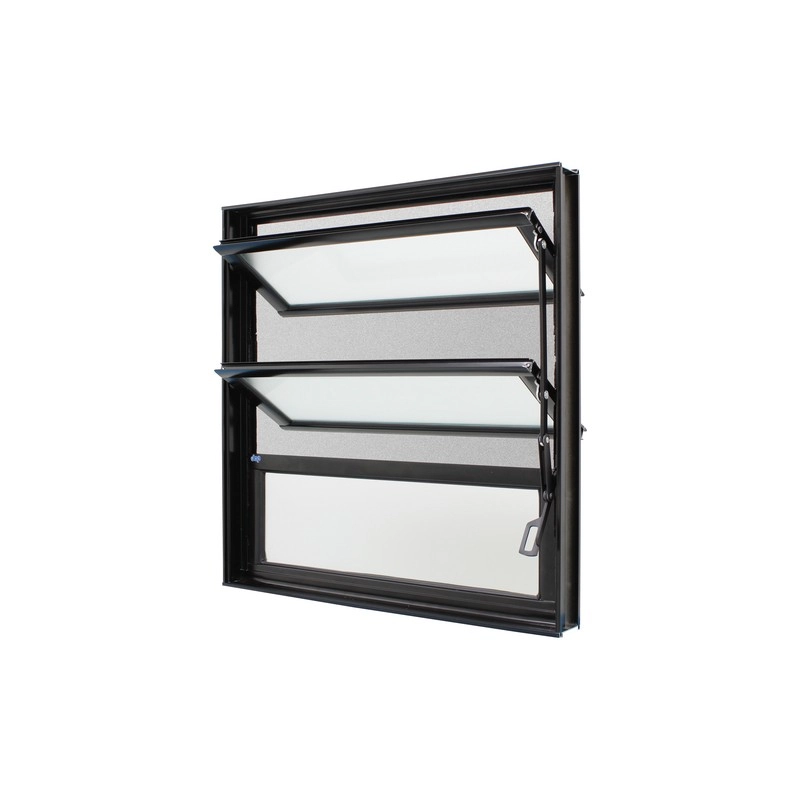 Janela Basculante Em Alumínio Preto Caribe Max 60x80x10,2cm 3 Folhas C/ Tela Jap