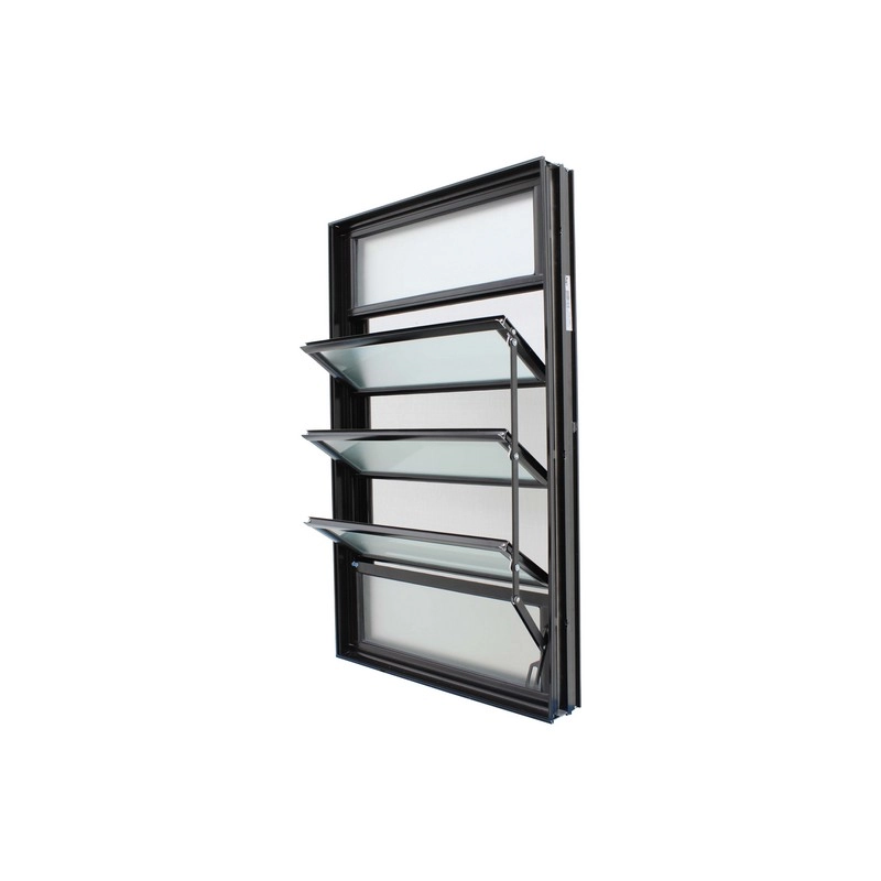 Janela Basculante Em Alumínio Preto Caribe Max 100x60x10,2cm 5 Folhas C/ Tela Jap