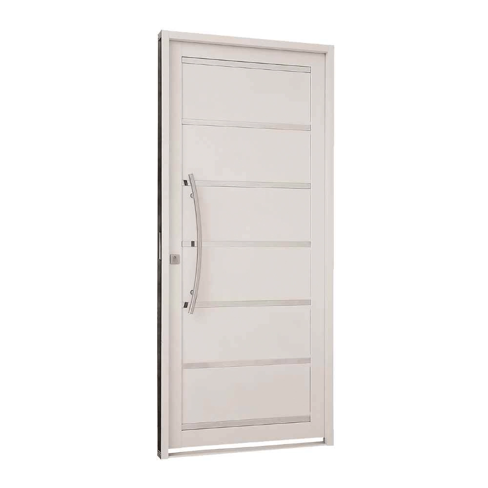 Porta Social De Giro Com Lambris E Frisos Em Aço 217 X 98 X 8 Cm Direita Pratika Sasazaki