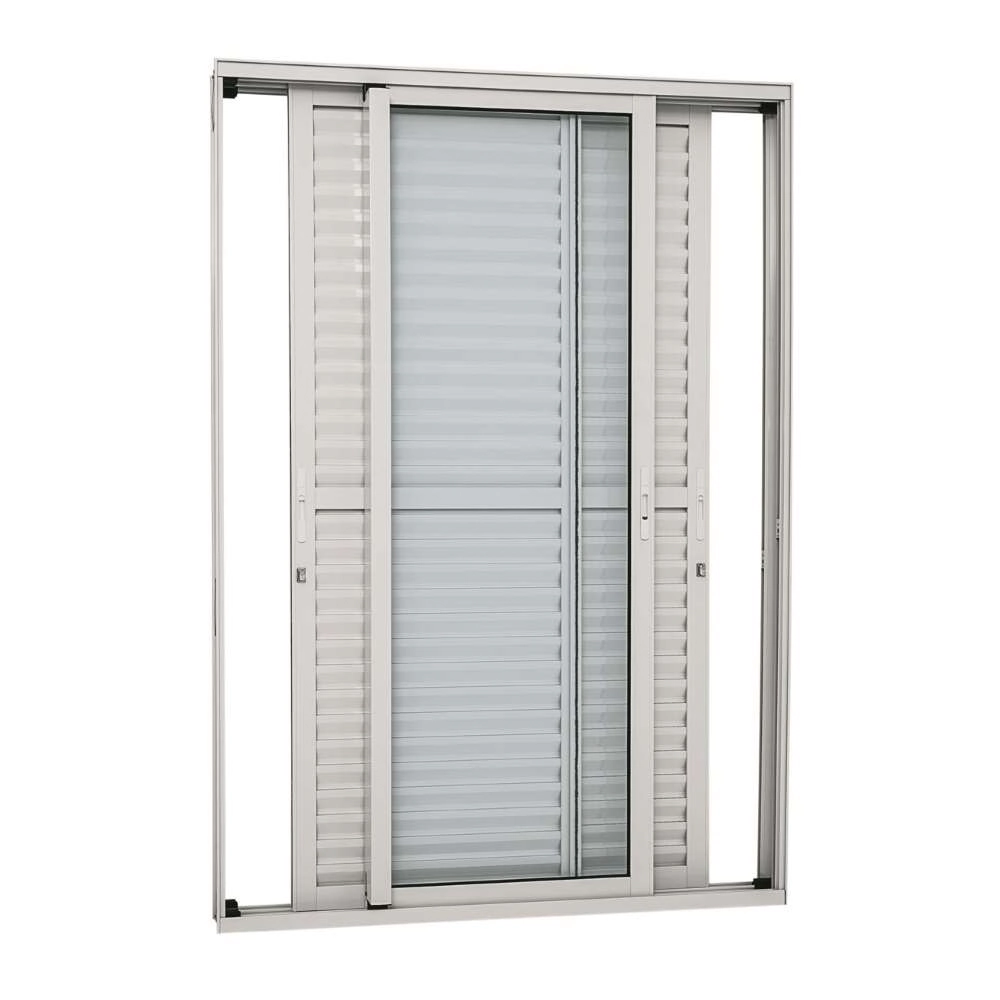 Porta Balcão De Correr Alumínio 216 X 160 X 13 Cm 3 Folhas Móveis Vidro Inteiriço Alumifort Sasazaki