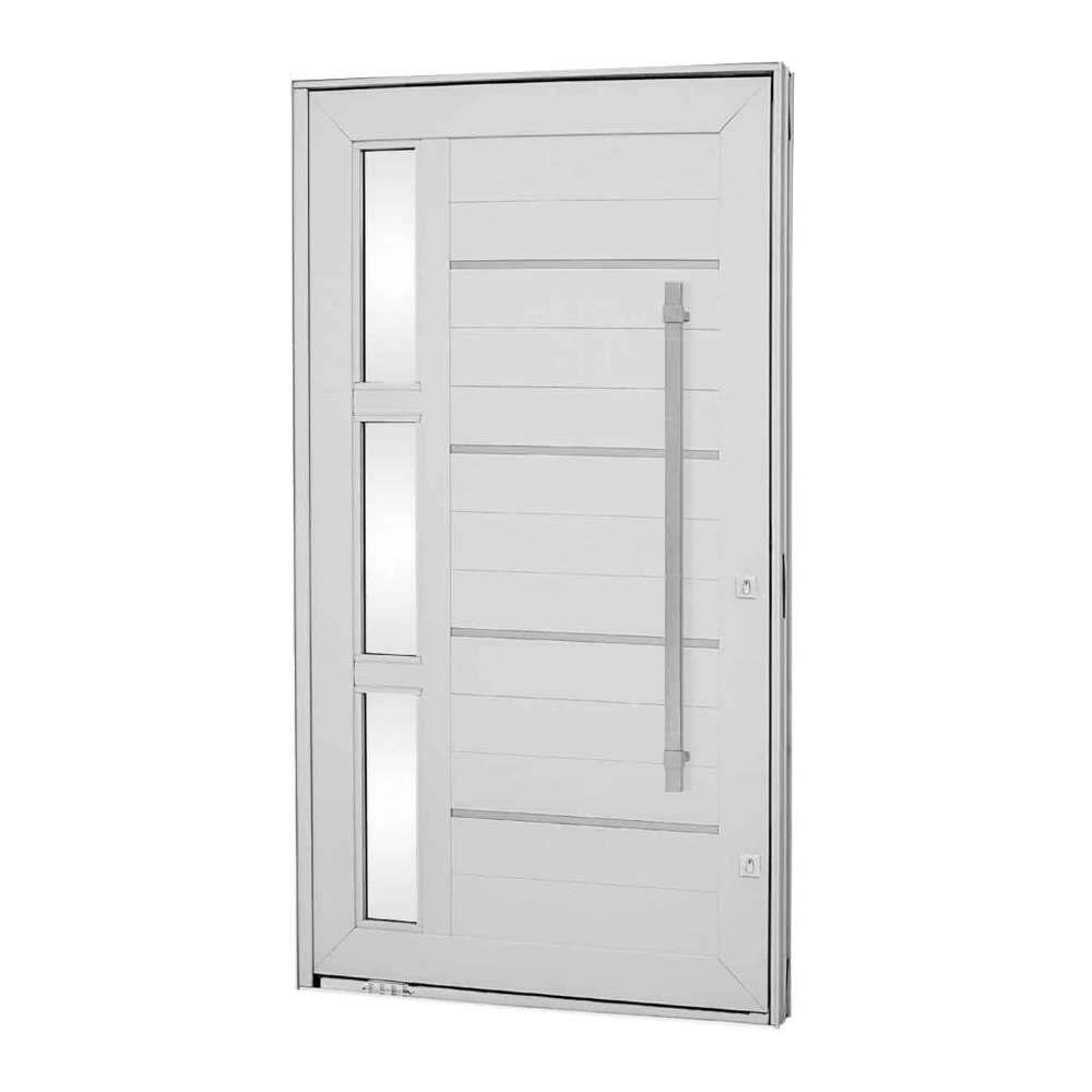 Porta Pivotante Puxador Vidro Lambris Friso Alumínio 223 X 126 X 12 Cm Direita Aluminium Sasazaki