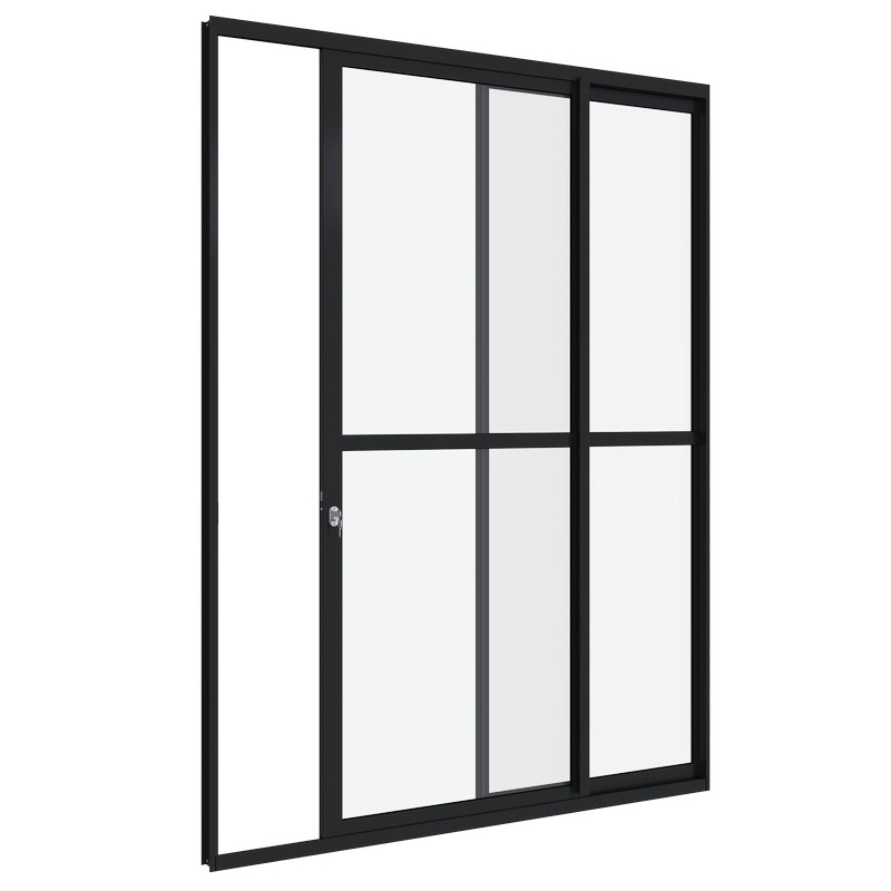 Porta De Correr Com Divisão Central Em Alumínio 216x160 Cm 2 Folhas Preta Direita Alumifit Sasazaki
