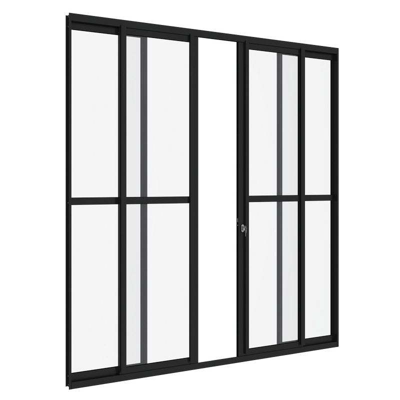 Porta De Correr Com Divisão Central Em Alumínio 216x200 Cm 4 Folhas Preta Alumifit Sasazaki