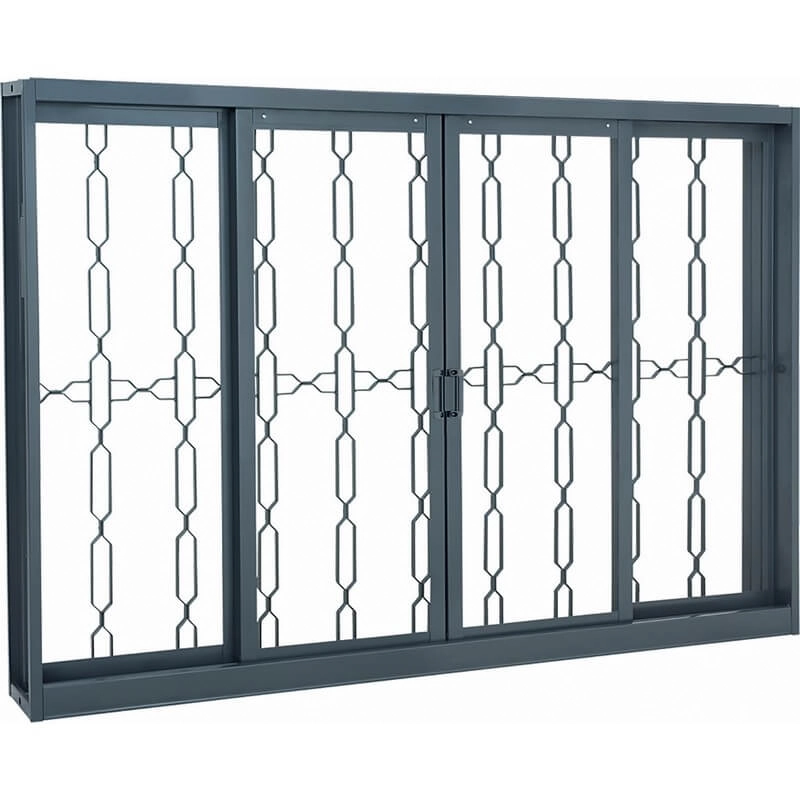 Janela De Correr Em Aço Grade Elo 100x200 Cm 4 Folhas Cinza Belfort Sasazaki