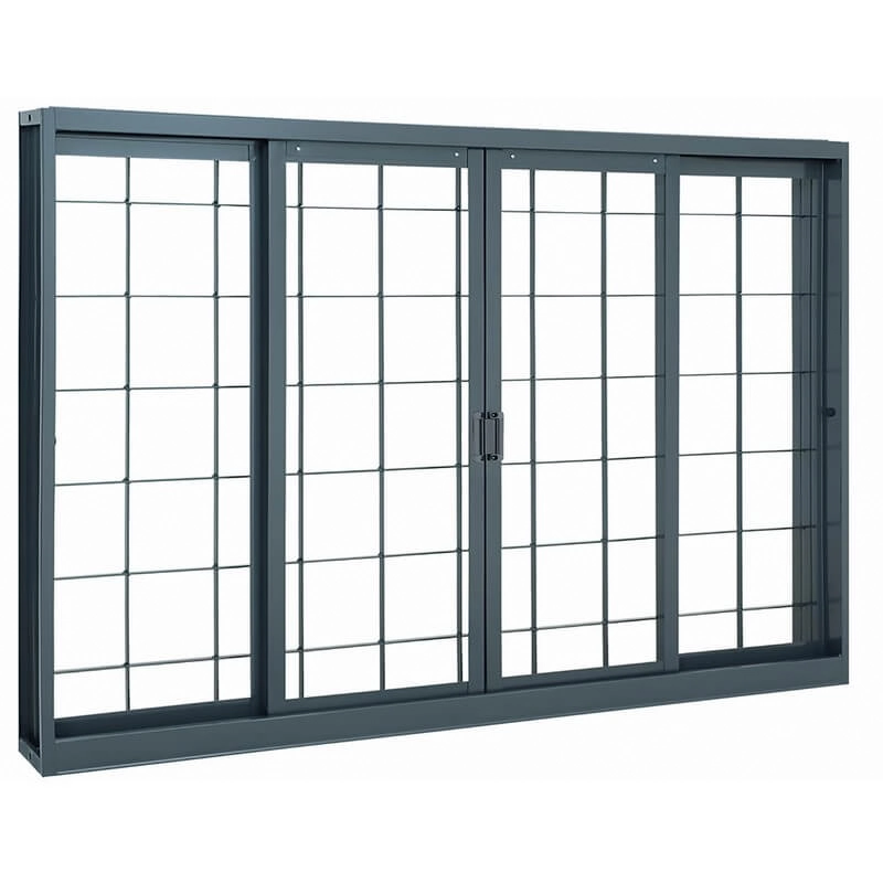 Janela De Correr Em Aço Grade Quadriculada 100x120 Cm 4 Folhas Cinza Belfort Sasazaki