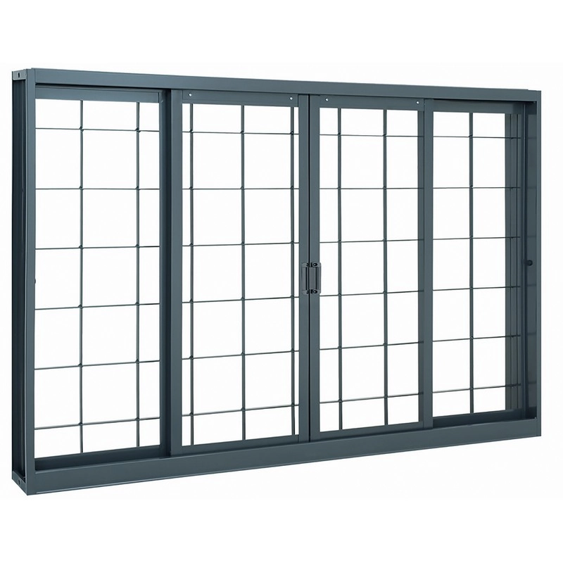 Janela De Correr Em Aço Grade Quadriculada 100x20 Cm 4 Folhas Cinza Belfort Sasazaki