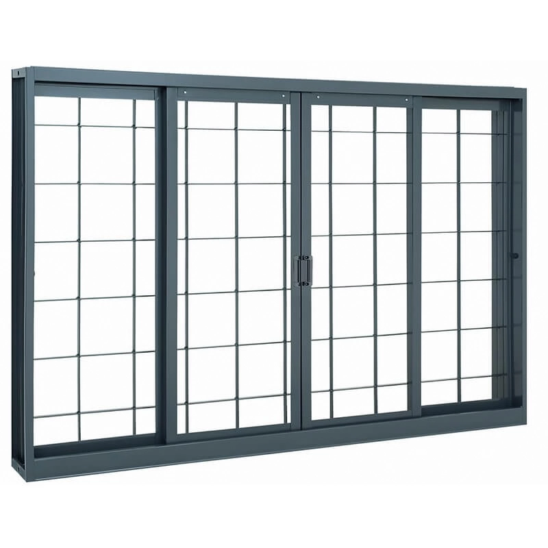 Janela De Correr Em Aço Grade Quadriculada 120x150 Cm 4 Folhas Cinza Belfort Sasazaki