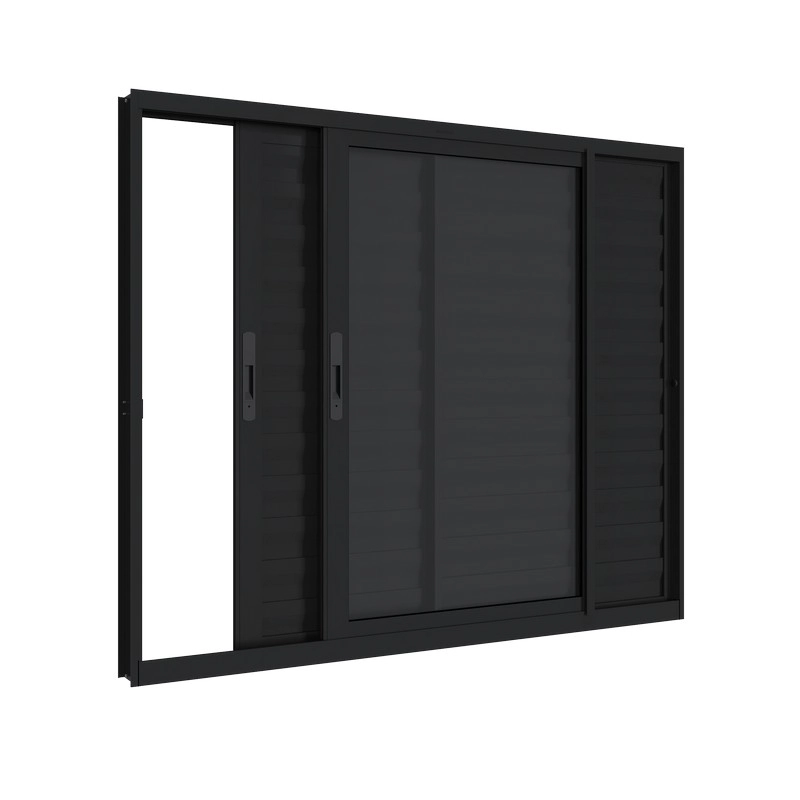 Janela Veneziana Em Alumínio 100x120 Cm 3 Folhas Esquerda Preta Alumifit Sasazaki