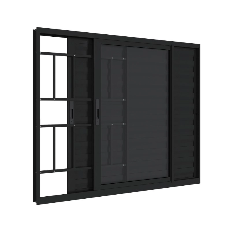 Janela Veneziana Em Alumínio Grade Classic 100x120 Cm 3 Folhas Preta Esquerda Alumifit Sasazaki