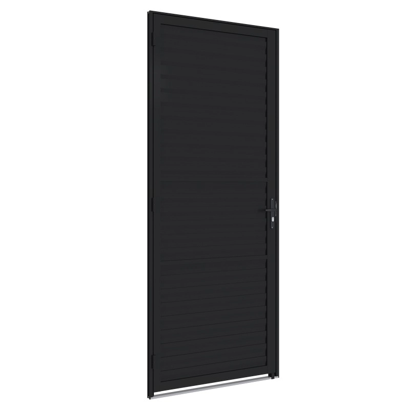 Porta De Giro Em Alumínio Veneziana 215x87 Cm Esquerda Preta Alumifit Sasazaki