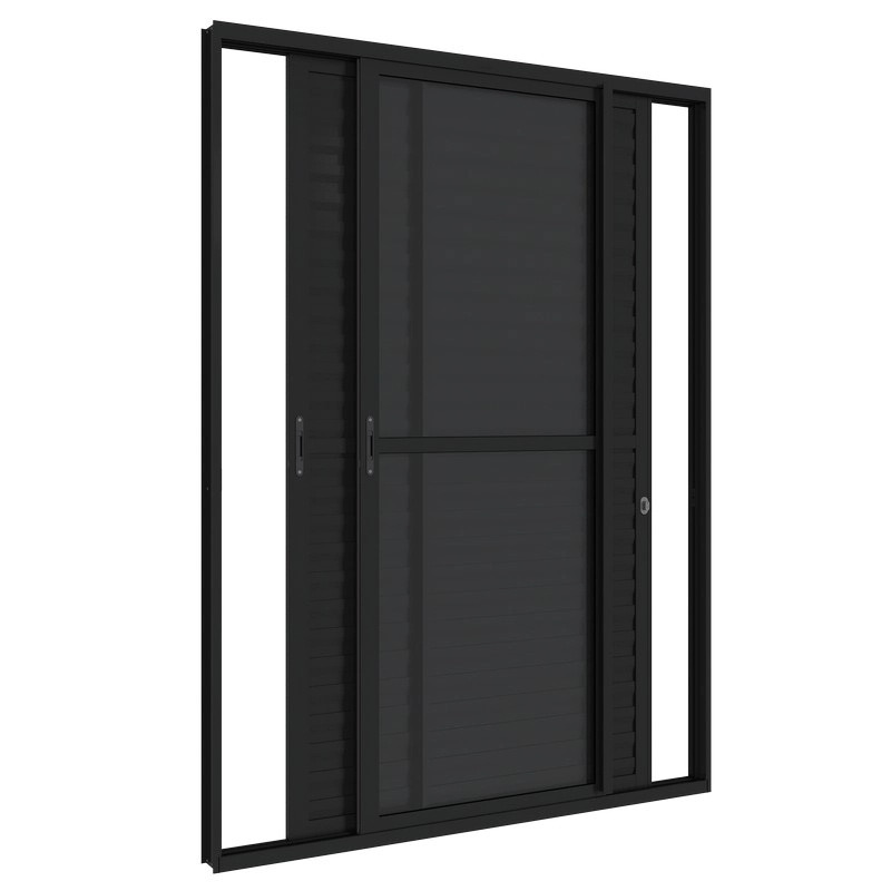 Porta Balcão Correr Veneziana Alumínio 216x160 Cm 3 Folhas Preta Alumifit Sasazaki