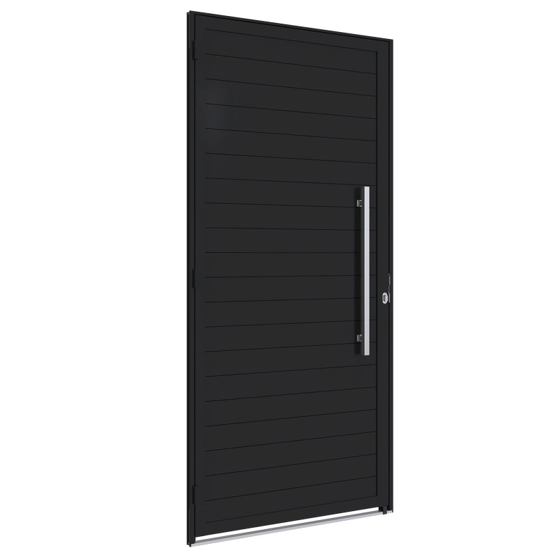 Porta De Giro Em Alumínio Lambri Horizontal C/ Puxador 215x100 Cm Preta Direita Alumifit Sasazaki