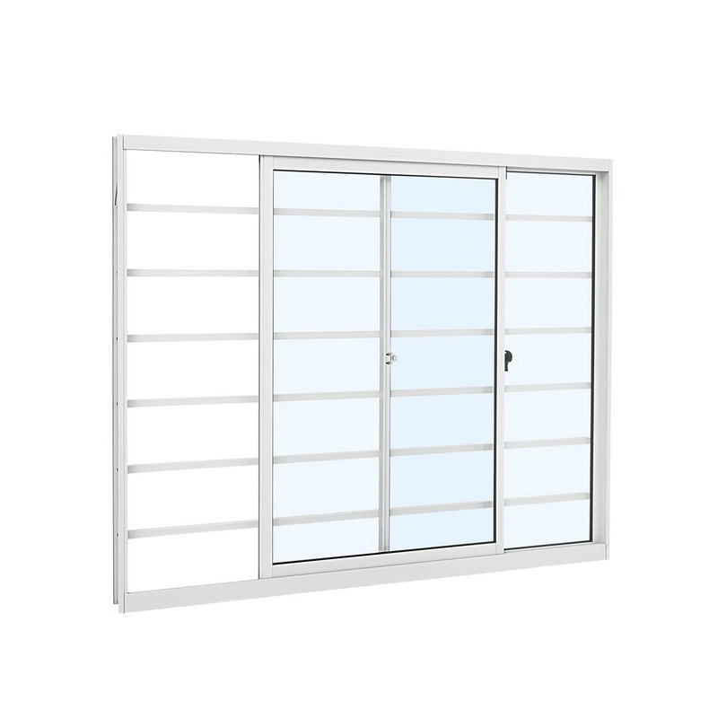 Janela De Correr Em Alumínio Grade Horizontal 100x120 Cm 2 Folhas Direita Branca Alumislim Sasazaki