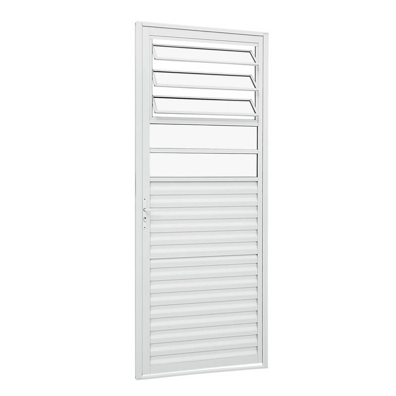 Porta De Giro Em Alumínio Veneziana Divisão Horizontal E Báscula 215x87x3,15cm Branca Esquerda Alumislim Sasazaki