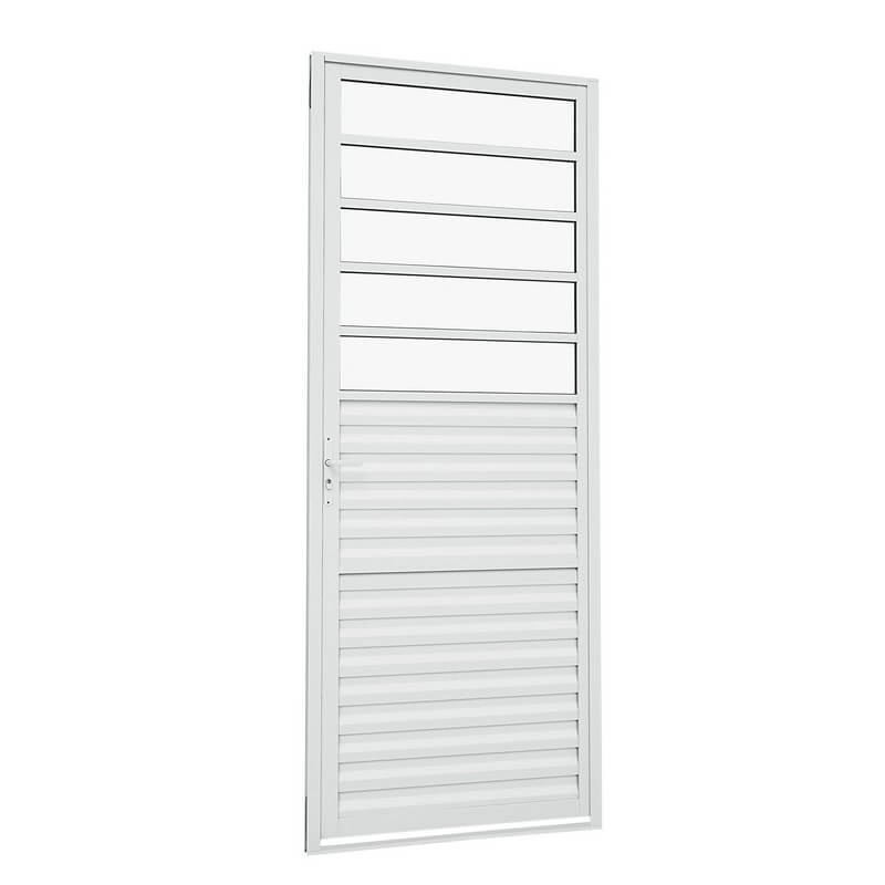 Porta De Giro Em Alumínio Veneziana Divisão Horizontal 215x87 Cm Branca Esquerda Alumislim Sasazaki