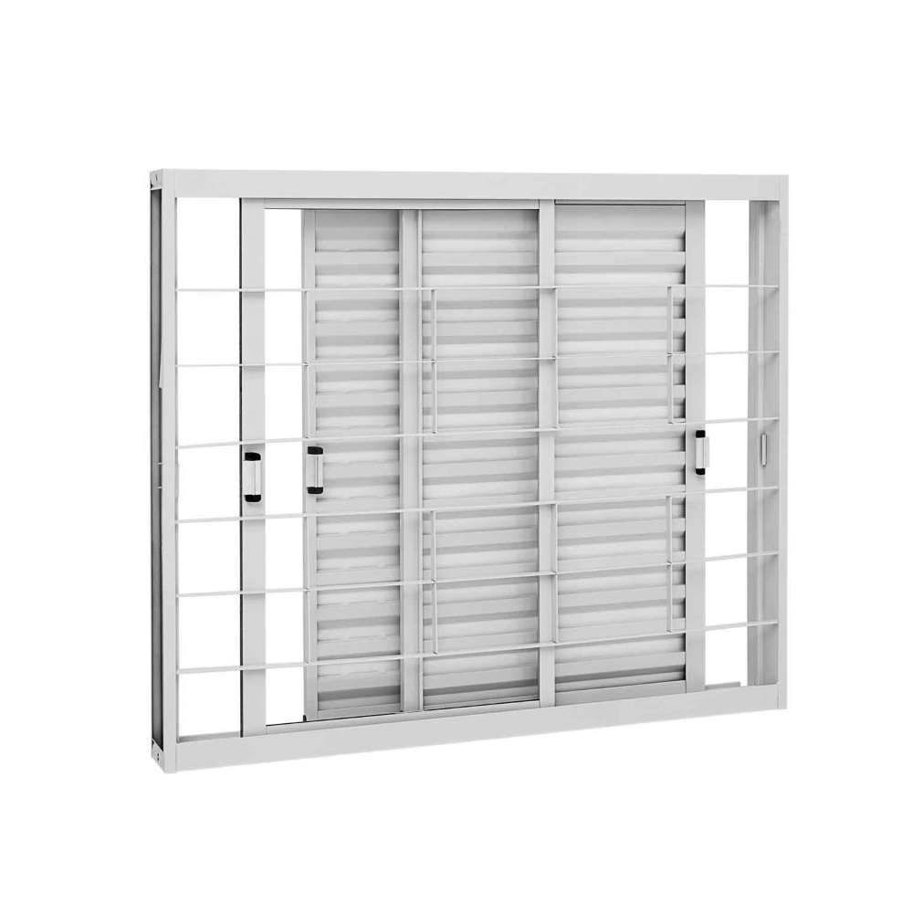Janela Veneziana Grade Quadriculada Em Aço 100 X 120 X 11,3 Cm 3 Folhas Móveis Kompacta Sasazaki
