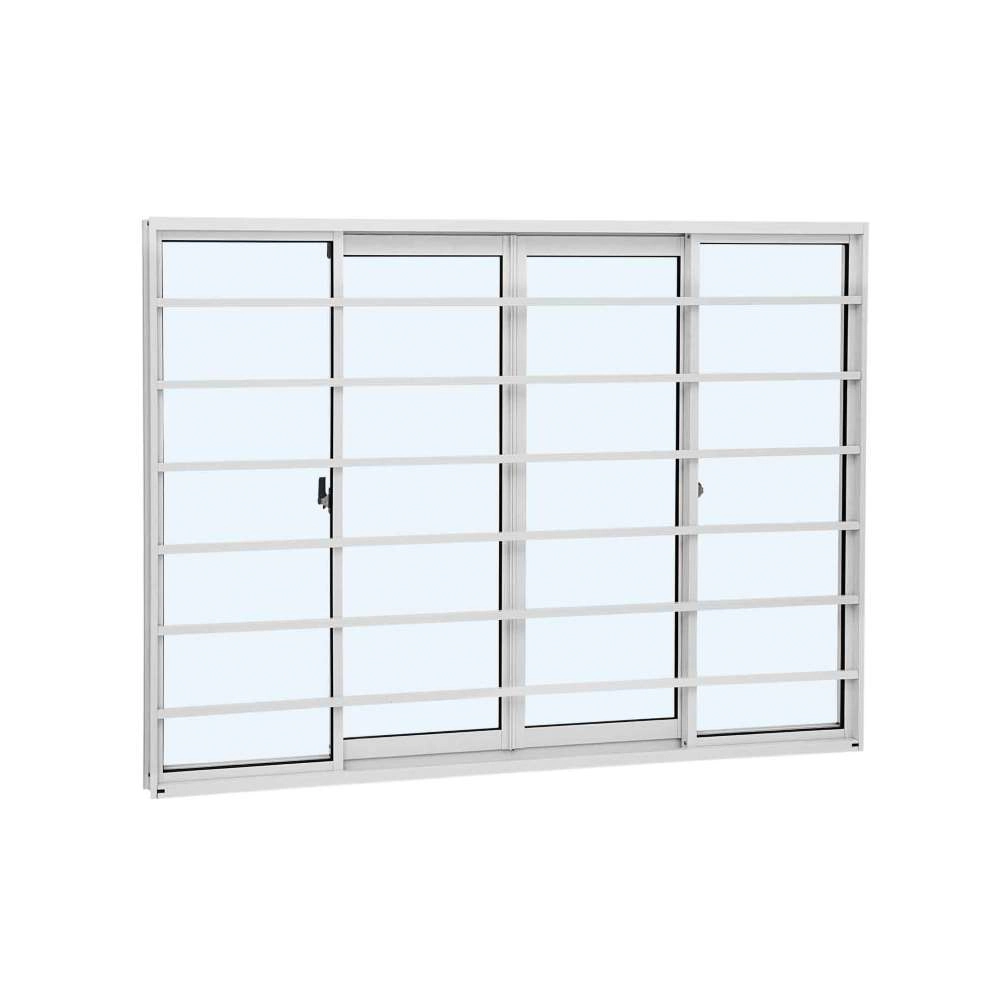 Janela De Correr Grade Horizontal Em Alumínio 100 X 150 X 6,54 Cm 4 Folhas Alumislim Sasazaki