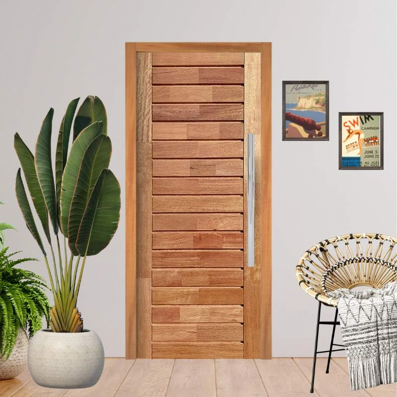 Porta Completa Pivotante Comercial 112x210cm Em Madeira Maciça Cedro Arana