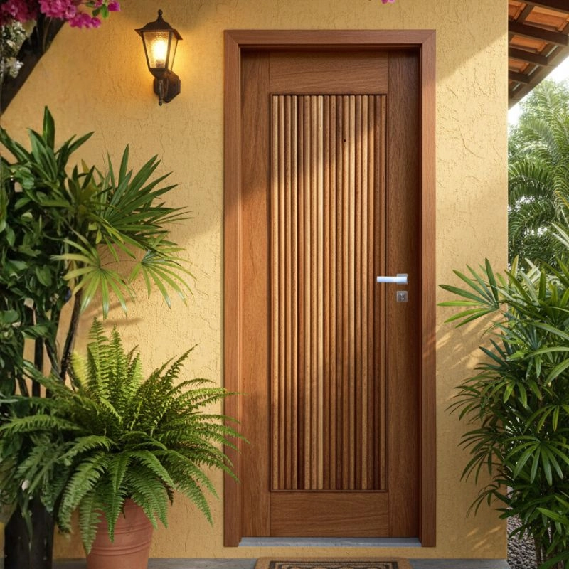 Porta Completa Barcelona 92x210cm Em Madeira Maciça Cedro Arana