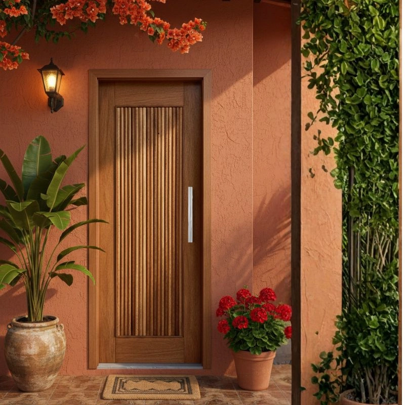 Porta Completa Pivotante Barcelona 110x210cm Madeira Maciça Cedro Arana