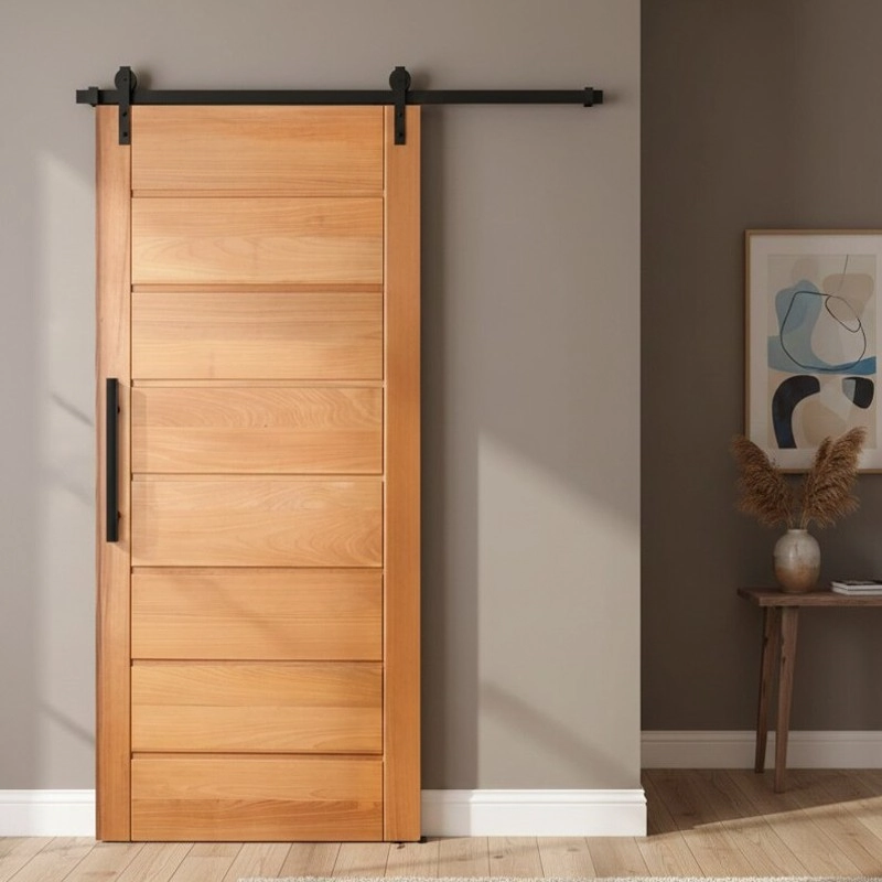 Kit Porta De Correr Completa Bbb 62x210cm Em Madeira Maciça Tauari Com Trilho Preto