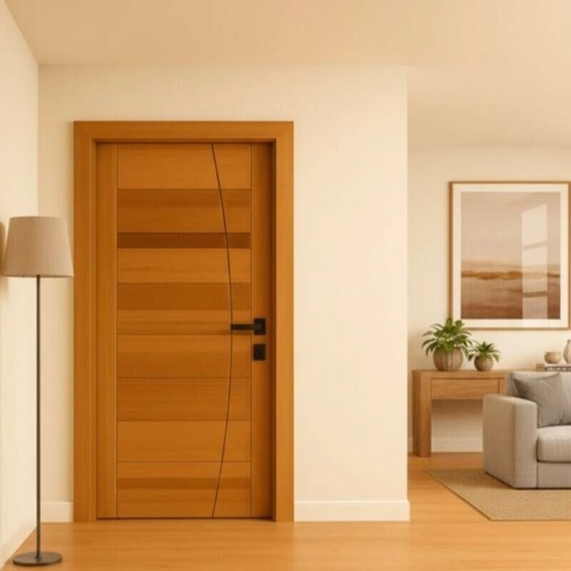Kit Porta Completa Bbb Frisada Em Arco 92x210cm Fechadura Preta Em Madeira Maciça Tauari