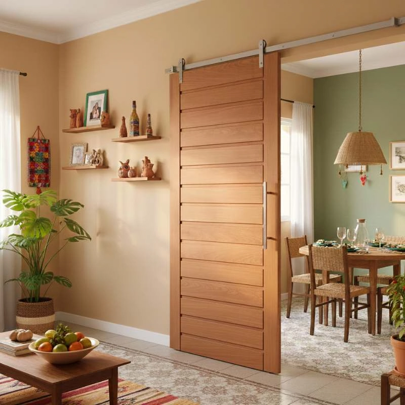 Kit Porta De Correr Completa Paris 120x210cm Em Madeira Maciça Angelim Uniqdoor