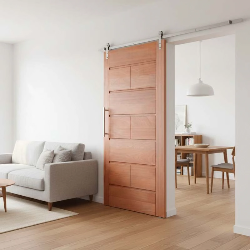 Kit Porta De Correr Completa Malta 80x210cm Em Madeira Maciça Angelim Uniqdoor