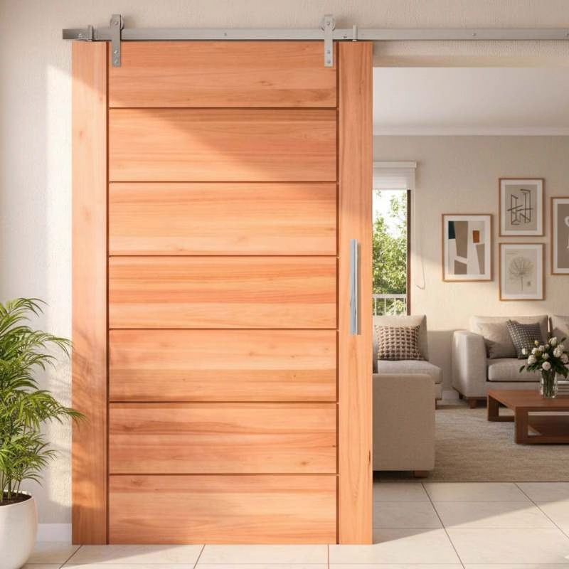 Kit Porta De Correr Completa Bbb 80x210cm Em Madeira Maciça Angelim Uniqdoor