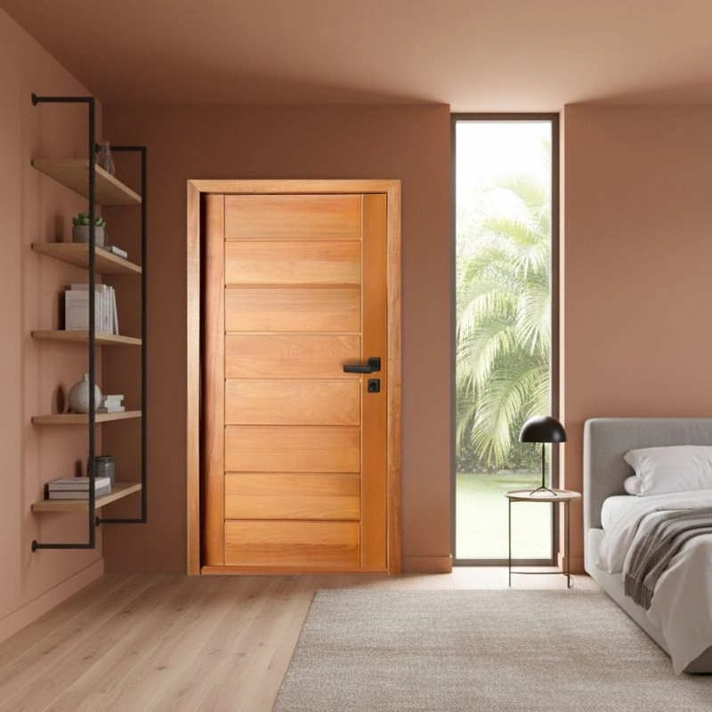 Kit Porta Completa Bbb 80x210cm Fechadura Preta Em Madeira Maciça Tauari Uniqdoor