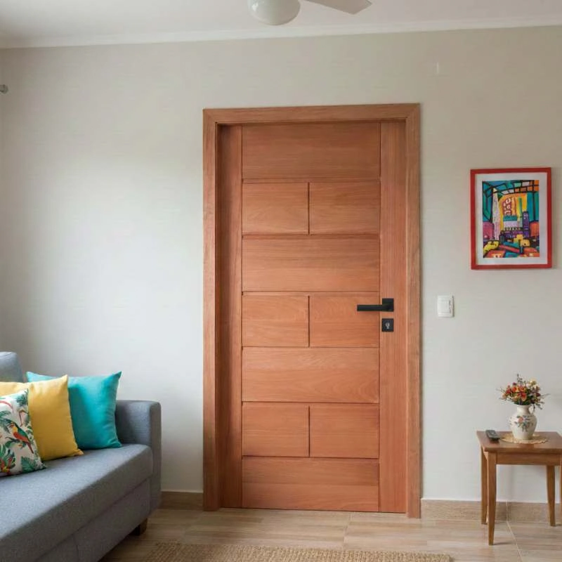 Kit Porta Completa Malta 80x210cm Fechadura Preta Em Madeira Maciça Angelim Uniqdoor