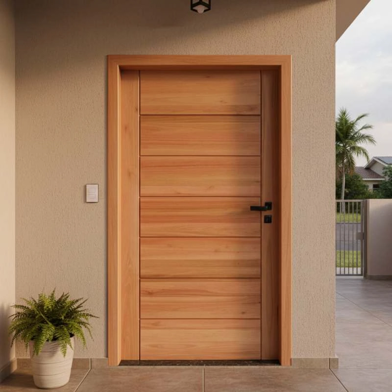 Kit Porta Completa Bbb 90x210cm Fechadura Preta Em Madeira Maciça Angelim Uniqdoor