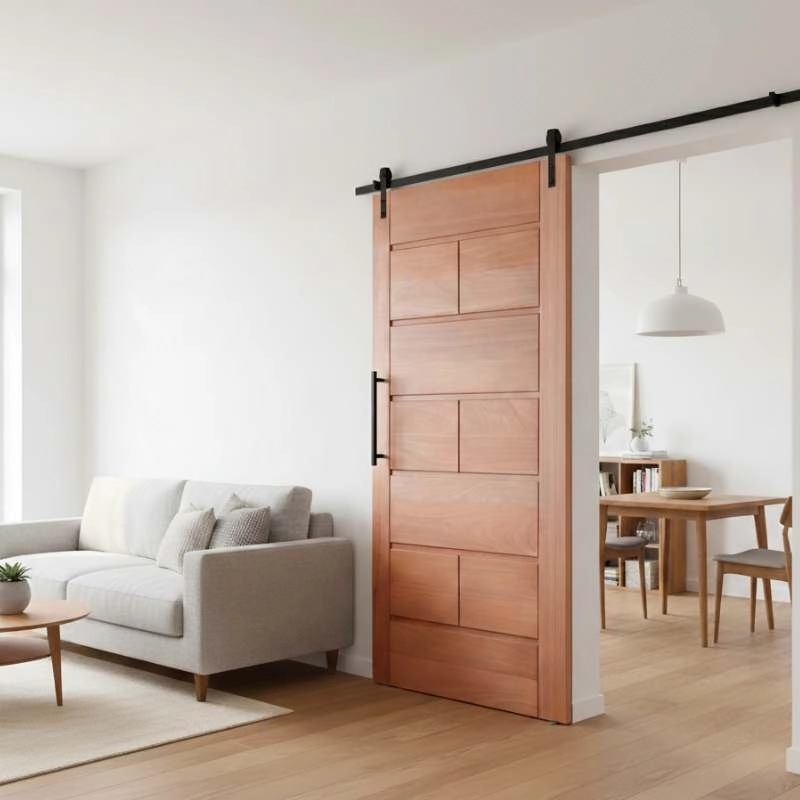Kit Porta De Correr Completa Malta 90x210cm Em Madeira Maciça Angelim Uniqdoor Com Trilho Preto