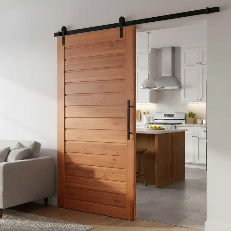 Kit Porta De Correr Completa Paris 120x210cm Em Madeira Maciça Angelim Uniqdoor Com Trilho Preto