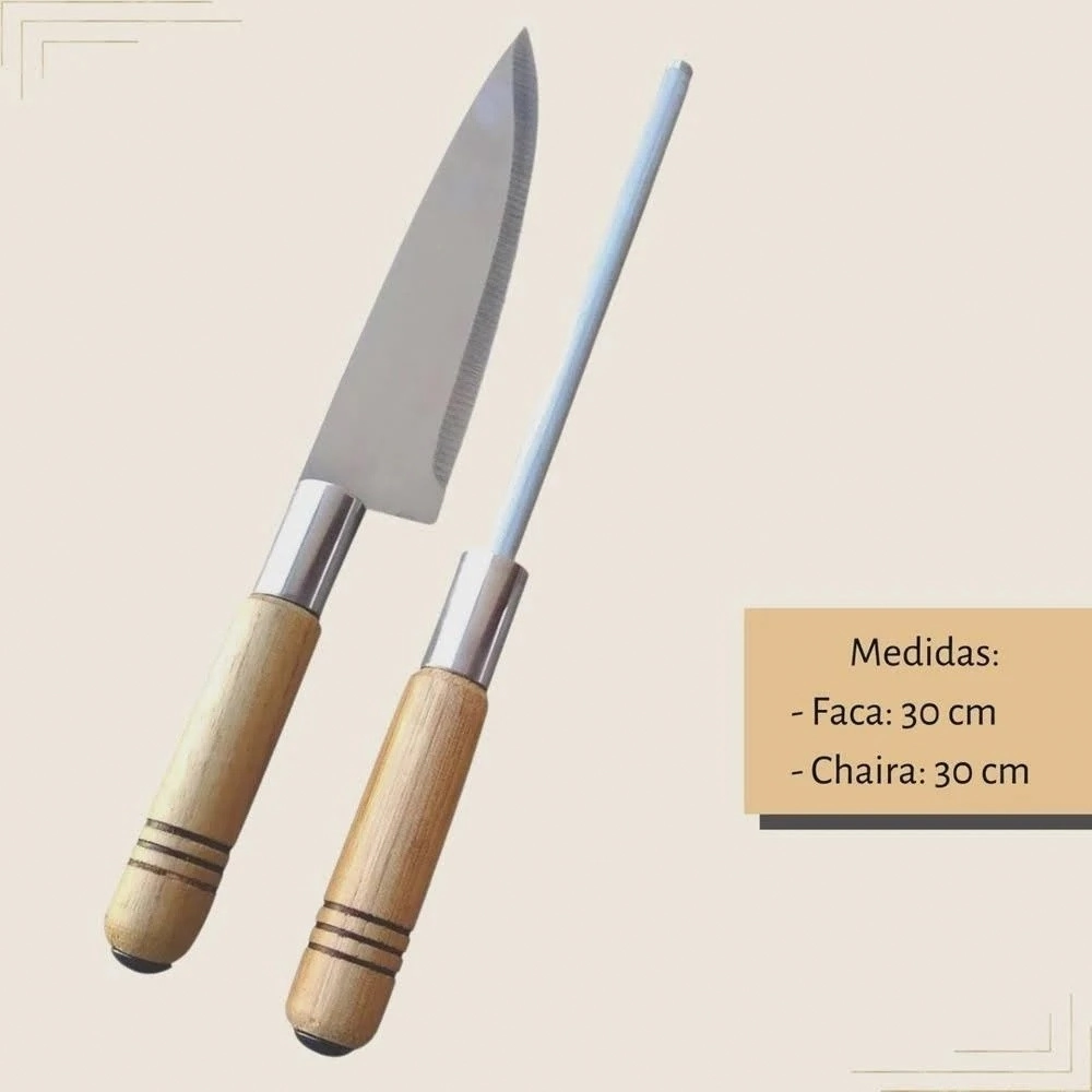 Kit Faca E Chaira Cabo Madeira 1 048 Madefer