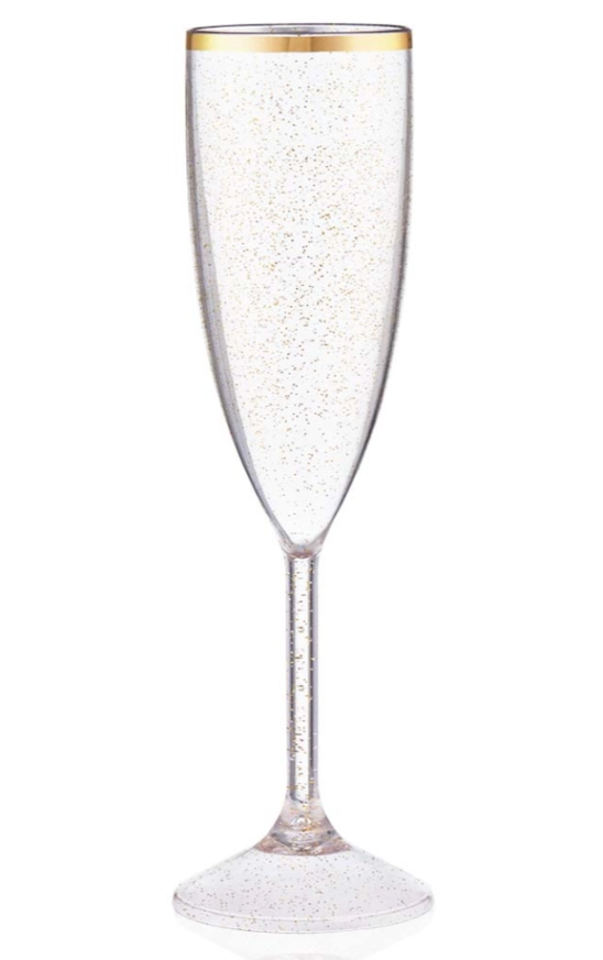 Taca Champanhe 150ml Glitter Borda Ouro