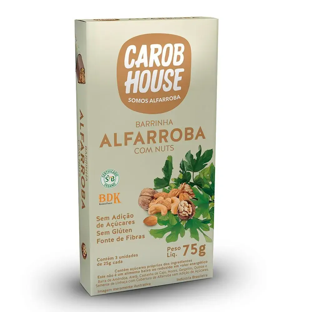 Pack Barra De Nuts Cobertura Alfarroba Carob House Caixa 75g 3 Unidades
