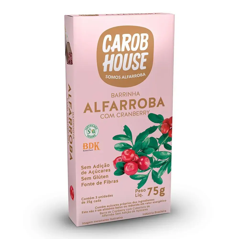Pack Barra De Frutas Cranberry Cobertura Alfarroba Carob House Caixa 75g 3 Unidades