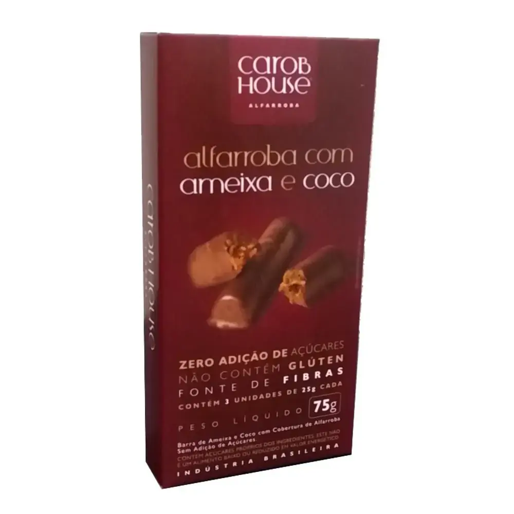 Pack Barra De Frutas Ameixa E Coco Cobertura Alfarroba Carob House Caixa 75g 3 Unidades