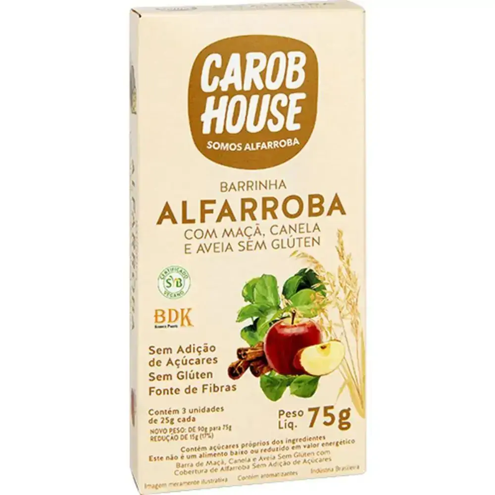 Pack Barra De Frutas Maçã, Canela E Aveia Cobertura Alfarroba Carob House Caixa 75g 3 Unidades