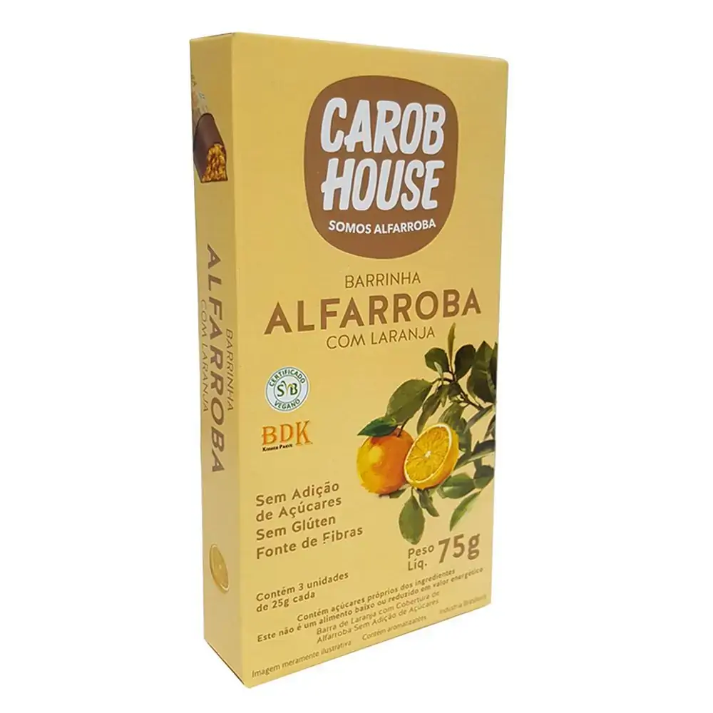 Pack Barra De Frutas Laranja Cobertura Alfarroba Carob House Caixa 75g 3 Unidades