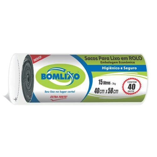 Saco Lixo Bomlixo Rolo Preto 15lts