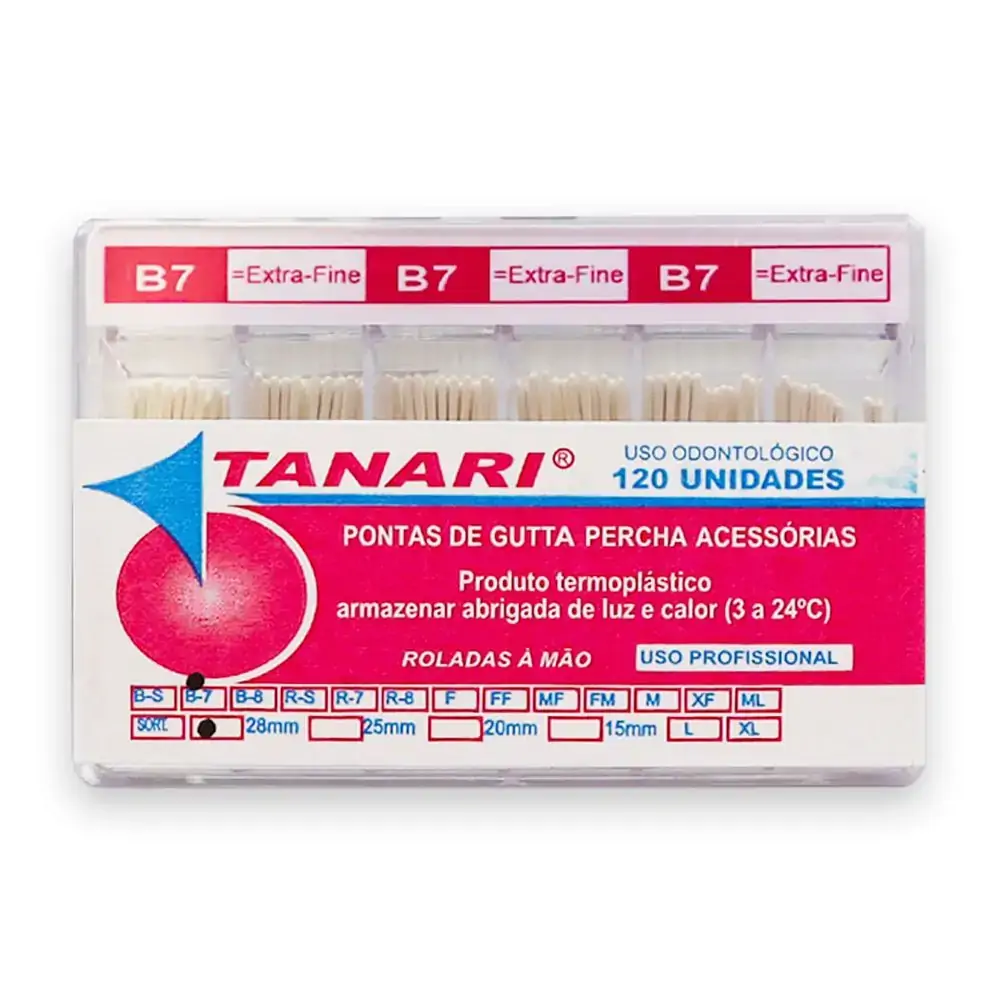 Cone De Guta Percha Secundaria 28mm - Tanari - Cone De Guta Percha Secundaria B7 28mm - Tanari