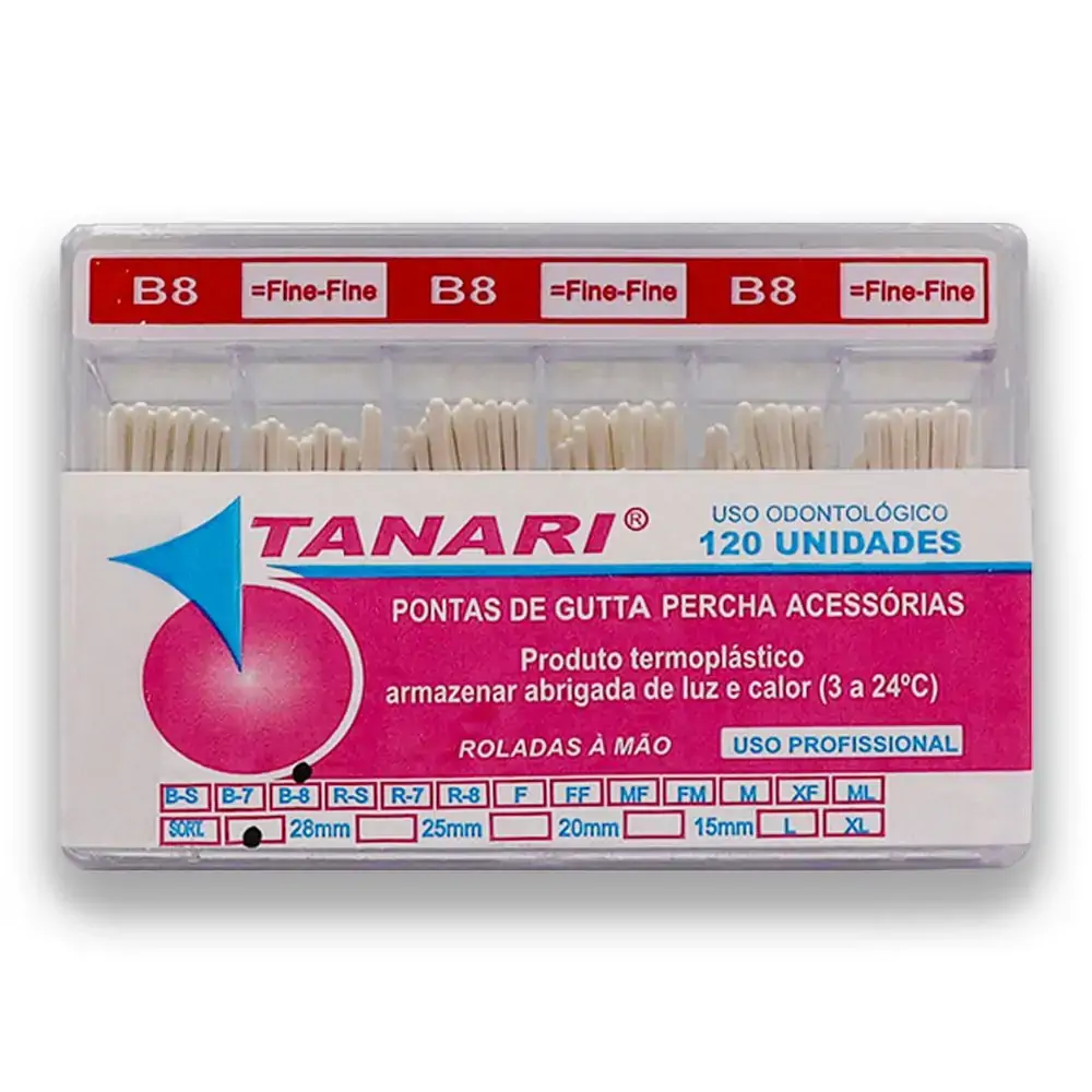 Cone De Guta Percha Secundaria 28mm - Tanari - Cone De Guta Percha Secundaria B8 28mm - Tanari