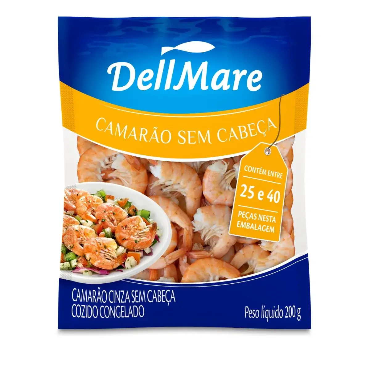 Camarão Cinza Sem Cabeça Cozido Congelado Contém entre 25/40 200G