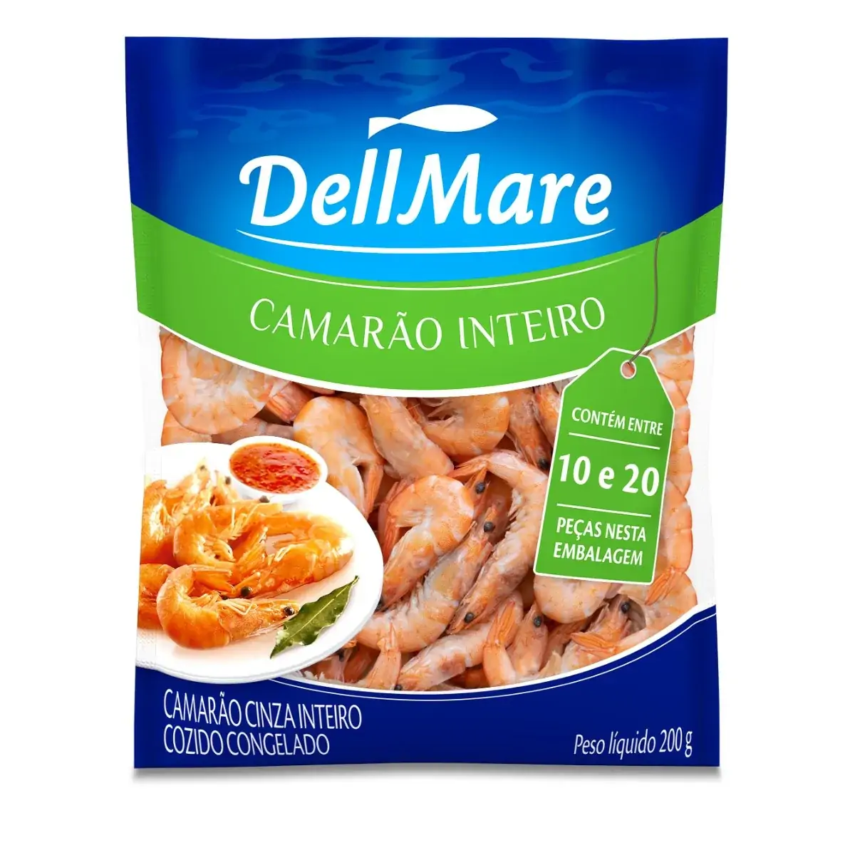 Camarão Cinza Inteiro Cozido Congelado Contém entre 10/20 200G