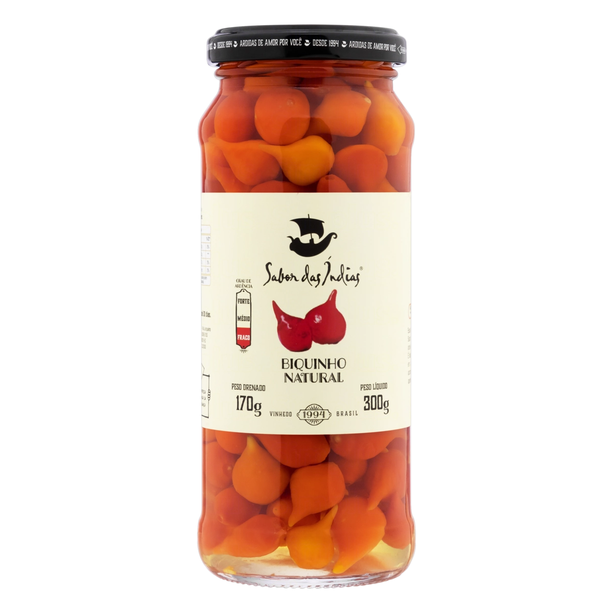 Pimenta Biquinho Em Conserva Natural Sabor Das índias Vidro 170g