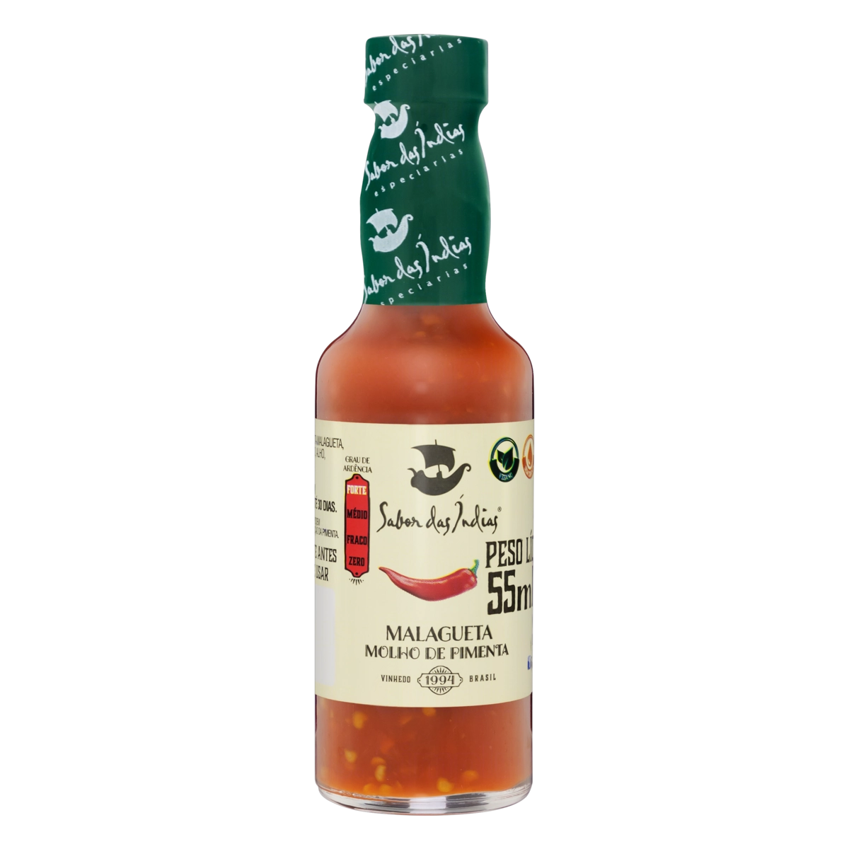 Molho Pimenta Malagueta Sem Glúten Vegano 55ml Sabor Índias
