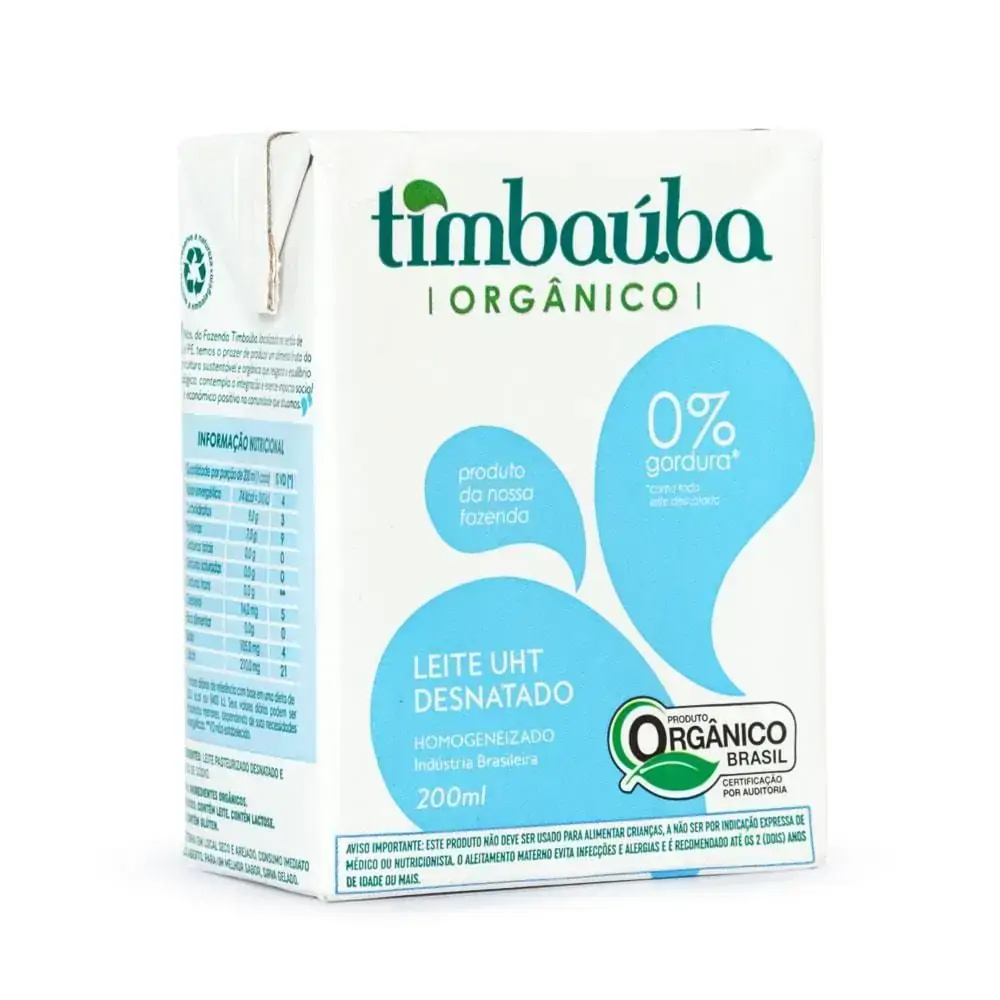 Leite Uht Desnatado Orgânico Timbaúba Orgânico Caixa 200ml
